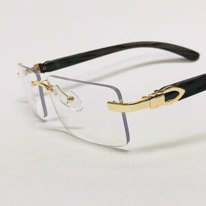 Men Hip Hop Sunglasses Square Rimless Gold Clear Lens Trendy Shades Retro Lentes